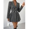 imagechouyatou Womens Fall Winter Notch Lapel Double Breated Tweed Wool Pea Coat Tartan Plaid Trench Coat