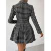 imagechouyatou Womens Fall Winter Notch Lapel Double Breated Tweed Wool Pea Coat Tartan Plaid Trench Coat