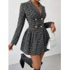 imagechouyatou Womens Fall Winter Notch Lapel Double Breated Tweed Wool Pea Coat Tartan Plaid Trench Coat