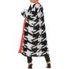 imagechouyatou Womens Furry Warm Color Block Houndstooth Printed Open Front Cardigan Knit Long Sweater CoatBlack