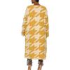 imagechouyatou Womens Furry Warm Color Block Houndstooth Printed Open Front Cardigan Knit Long Sweater CoatYellow