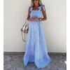 imagechouyatou Womens Sexy Tie Strap Striped Smocked Maxi Dress Ruffle Tiered Flowy Swing Long Dress with PocketsBlue