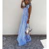 imagechouyatou Womens Sexy Tie Strap Striped Smocked Maxi Dress Ruffle Tiered Flowy Swing Long Dress with PocketsBlue