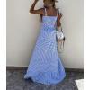 imagechouyatou Womens Sexy Tie Strap Striped Smocked Maxi Dress Ruffle Tiered Flowy Swing Long Dress with PocketsBlue