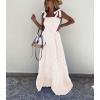 imagechouyatou Womens Sexy Tie Strap Striped Smocked Maxi Dress Ruffle Tiered Flowy Swing Long Dress with PocketsKhaki
