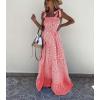 imagechouyatou Womens Sexy Tie Strap Striped Smocked Maxi Dress Ruffle Tiered Flowy Swing Long Dress with PocketsRed