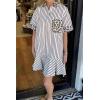 imagechouyatou Womens Short Sleeve Striped Shirt Dress Leopard Print Spliced Short Beach Button Down DressCoffee