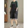 imagechouyatou Womens Suspender Strap Wide Leg Denim Overalls Knee Length Loose Fit Bib Jumpsuit Overall ShortsBlack