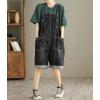 imagechouyatou Womens Suspender Strap Wide Leg Denim Overalls Knee Length Loose Fit Bib Jumpsuit Overall ShortsBlack