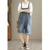 imagechouyatou Womens Suspender Strap Wide Leg Denim Overalls Knee Length Loose Fit Bib Jumpsuit Overall ShortsBlue