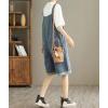 imagechouyatou Womens Suspender Strap Wide Leg Denim Overalls Knee Length Loose Fit Bib Jumpsuit Overall ShortsBlue