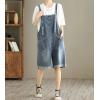 imagechouyatou Womens Suspender Strap Wide Leg Denim Overalls Knee Length Loose Fit Bib Jumpsuit Overall ShortsBlue