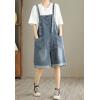 imagechouyatou Womens Suspender Strap Wide Leg Denim Overalls Knee Length Loose Fit Bib Jumpsuit Overall ShortsBlue