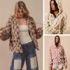 imagechouyatou Womens Winter Checkered Plaid Fleece Jacket Zip Up Hooded Fuzzy Sherpa Coat with PocketsBrown
