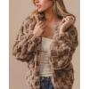 imagechouyatou Womens Winter Checkered Plaid Fleece Jacket Zip Up Hooded Fuzzy Sherpa Coat with PocketsBrown