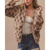 imagechouyatou Womens Winter Checkered Plaid Fleece Jacket Zip Up Hooded Fuzzy Sherpa Coat with PocketsBrown
