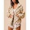 imagechouyatou Womens Winter Checkered Plaid Fleece Jacket Zip Up Hooded Fuzzy Sherpa Coat with PocketsKhaki
