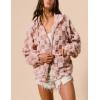 imagechouyatou Womens Winter Checkered Plaid Fleece Jacket Zip Up Hooded Fuzzy Sherpa Coat with PocketsPink