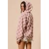 imagechouyatou Womens Winter Checkered Plaid Fleece Jacket Zip Up Hooded Fuzzy Sherpa Coat with PocketsPink