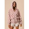 imagechouyatou Womens Winter Checkered Plaid Fleece Jacket Zip Up Hooded Fuzzy Sherpa Coat with PocketsPink