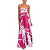 imagechouyatou Womens Bohemian Floral Print Back Smocked Maxi Dress Sexy Spaghetti Strap Ruffle Swing Beach Long DressRose Red