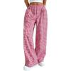 imagechouyatou Womens Casual Striped Wide Leg Pants Plaid Elastic Waist Palazzo Pants with PocketsPlaid Red