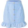 imagechouyatou Womens Cute Gingham Cotton Skirt Plaid Single Breasted A Line Ruffle Fishtail Short Mini SkirtAzure