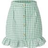 imagechouyatou Womens Cute Gingham Cotton Skirt Plaid Single Breasted A Line Ruffle Fishtail Short Mini SkirtGreen