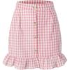 imagechouyatou Womens Cute Gingham Cotton Skirt Plaid Single Breasted A Line Ruffle Fishtail Short Mini SkirtPink
