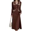 imagechouyatou Womens Fall Gold Button Formal Cocktail Sweater Dress Fit and Flare Midi Long Winter Knit DressBrown