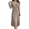 imagechouyatou Womens Fall Gold Button Formal Cocktail Sweater Dress Fit and Flare Midi Long Winter Knit DressOatmeal