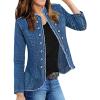 imagechouyatou Womens Fall Lightweight Open Front Denim Blazer Suit Frayed Stand Collar Business Office Jean JacketBlue
