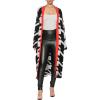 imagechouyatou Womens Furry Warm Color Block Houndstooth Printed Open Front Cardigan Knit Long Sweater CoatBlack