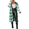 imagechouyatou Womens Furry Warm Color Block Houndstooth Printed Open Front Cardigan Knit Long Sweater CoatGreen
