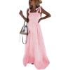 imagechouyatou Womens Sexy Tie Strap Striped Smocked Maxi Dress Ruffle Tiered Flowy Swing Long Dress with PocketsPink