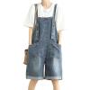 imagechouyatou Womens Suspender Strap Wide Leg Denim Overalls Knee Length Loose Fit Bib Jumpsuit Overall ShortsBlue