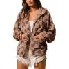 imagechouyatou Womens Winter Checkered Plaid Fleece Jacket Zip Up Hooded Fuzzy Sherpa Coat with PocketsBrown