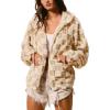 imagechouyatou Womens Winter Checkered Plaid Fleece Jacket Zip Up Hooded Fuzzy Sherpa Coat with PocketsKhaki