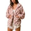 imagechouyatou Womens Winter Checkered Plaid Fleece Jacket Zip Up Hooded Fuzzy Sherpa Coat with PocketsPink