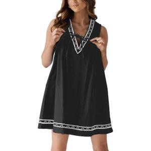 imagechouyatou Womens Embroidered VNeck Sleeveless Mini Denim Dress Casual ALine Jean Babydoll Tank DressBlack