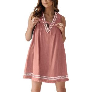 imagechouyatou Womens Embroidered VNeck Sleeveless Mini Denim Dress Casual ALine Jean Babydoll Tank DressPink