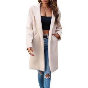 imagechouyatou Womens Fall Notch Lapel Blazer Wool Coat Office Work Wear Warm Winter Pea CoatBeige