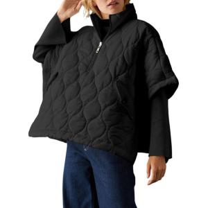 imagechouyatou Womens Oversized Pullover Puffer Jacket Quilted Lightweight Stand Collar Winter Padded Coat TopsBlack
