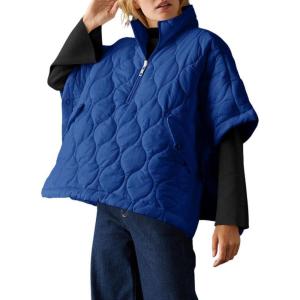 imagechouyatou Womens Oversized Pullover Puffer Jacket Quilted Lightweight Stand Collar Winter Padded Coat TopsBlue