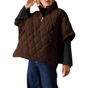 imagechouyatou Womens Oversized Pullover Puffer Jacket Quilted Lightweight Stand Collar Winter Padded Coat TopsBrown