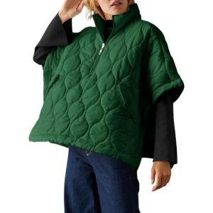 imagechouyatou Womens Oversized Pullover Puffer Jacket Quilted Lightweight Stand Collar Winter Padded Coat TopsDark Green