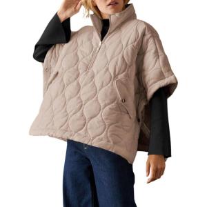 imagechouyatou Womens Oversized Pullover Puffer Jacket Quilted Lightweight Stand Collar Winter Padded Coat TopsKhaki