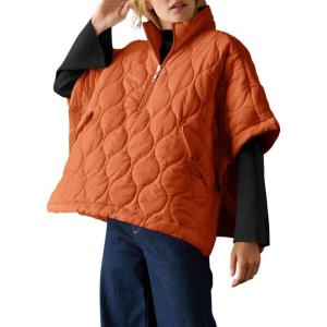 imagechouyatou Womens Oversized Pullover Puffer Jacket Quilted Lightweight Stand Collar Winter Padded Coat TopsOrange
