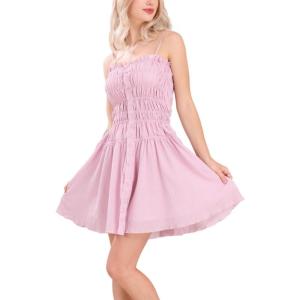 imagechouyatou Womens Summer Boho Mini Dress Spaghetti Strap Cute Babydoll Dress Ruffle Flowy Beach SundressPink