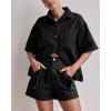 imagechouyatou Summer Denim Sets for Women Short Sleeve Button Down Shirt Elastic Waist Wide Leg Jean Shorts 2 Piece OutfitBlack
